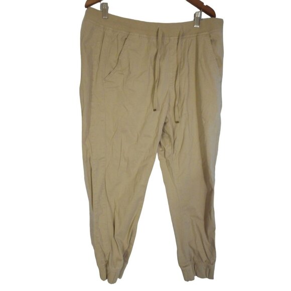 Casual Khaki Beige Green Sz XXL Casual Chino elastic waist / cuff cropped pants - Picture 1 of 4
